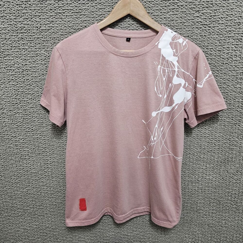 Women’s Pink Graphic Short Sleeve T‑Shirt Abstract Print Size L